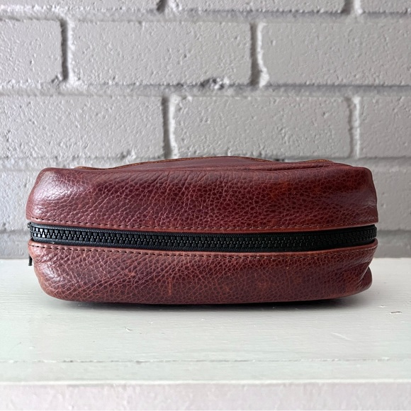 JACK + MULLIGAN Presley Leather Unisex Brown Zip Toiletry Dopp Kit Makeup Pouch - Picture 6 of 9